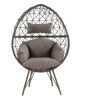 Lounge Chair, Light Gray Fabric & Black Wicker