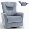 Blue Swivel and Rocker Power Recliner Chair with Lumbar and Neck Support Pillow, Heavy Duty Motion Mechanism with USB and Type-C Ports