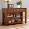 Chic 48'' Solid Pine Console Table | Modern Entryway Table with 3 Drawers & 2 Shelves | Stylish Brown Wood Side Table | Easy Assembly