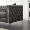 Luxurious 82.3" Modern Grey Velvet Sofa | Jeweled Button Tufted Design with Square Arms & 2 Pillows