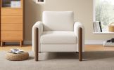 LUXURIOUS OVERSIZED ACCENT CHAIR – PLUSH UPHOLSTERED SINGLE SEAT WITH CURVED HANDRAIL & WALNUT LEGS – ELEGANT WHITE LIVING ROOM CHAIR