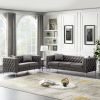 Glamorous 59.4" Grey Velvet Sofa with Jeweled Buttons & Square Arms | Includes 2 Plush Pillows