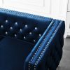 Elegant 82.3" Blue Velvet Sofa with Jeweled Tufted Buttons | Modern Square Arm Couch + 2 Plush Pillows