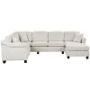 ULTRA-LUXE WHITE VELVET 4PC SECTIONAL SOFA w/ OTTOMAN & RIGHT CHAISE – 122”x91” | Spacious, Modern Comfort