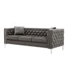 Luxurious 82.3" Modern Grey Velvet Sofa | Jeweled Button Tufted Design with Square Arms & 2 Pillows