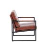 Red brown PU leather leisure black metal frame recliner chair for living room and bedroom furniture