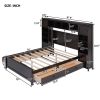 LUXURY FULL SIZE WOODEN BED W/ STORAGE SHELVES & CABINET - ESPRESSO FINISH | SPACE-SAVING DESIGN