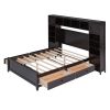 LUXURY FULL SIZE WOODEN BED W/ STORAGE SHELVES & CABINET - ESPRESSO FINISH | SPACE-SAVING DESIGN