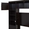 LUXURY FULL SIZE WOODEN BED W/ STORAGE SHELVES & CABINET - ESPRESSO FINISH | SPACE-SAVING DESIGN