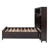 LUXURY FULL SIZE WOODEN BED W/ STORAGE SHELVES & CABINET - ESPRESSO FINISH | SPACE-SAVING DESIGN