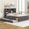 ULTIMATE FULL-SIZE PLATFORM BED w/ STORAGE, USB CHARGING, TWIN TRUNDLE & 3 DRAWERS | ANTIQUE BROWN