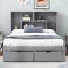 FULL SIZE GRAY PLATFORM BED w/ STORAGE HEADBOARD & 2 DRAWERS | MODERN SLEEP SOLUTION