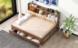 Deluxe Full Size Wood Daybed with Upholstered Storage, USB Ports & Dual Drawers | Rich Wood Finish