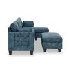 LUXURY NAVY BLUE VELVET 3-SEATER SECTIONAL SOFA WITH MULTI-FUNCTIONAL FOOTSTOOL & STORAGE