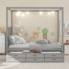 QUEEN CANOPY PLATFORM BED WITH TWIN TRUNDLE & STORAGE - GRAY