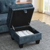 LUXURY NAVY BLUE VELVET 3-SEATER SECTIONAL SOFA WITH MULTI-FUNCTIONAL FOOTSTOOL & STORAGE