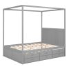 QUEEN CANOPY PLATFORM BED WITH TWIN TRUNDLE & STORAGE - GRAY