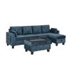 LUXURY NAVY BLUE VELVET 3-SEATER SECTIONAL SOFA WITH MULTI-FUNCTIONAL FOOTSTOOL & STORAGE