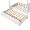 STUNNING WHITE QUEEN CANOPY PLATFORM BED WITH TWIN TRUNDLE & 3 STORAGE DRAWERS