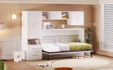 STYLISH WHITE TWIN MURPHY BED | STORAGE DRAWERS, OPEN SHELVES & BUILT-IN WARDROBE – SPACE-SAVING FURNITURE