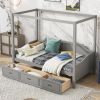 CHIC GREY TWIN CANOPY DAYBED WITH STORAGE | MODERN WOOD FRAME