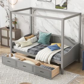 CHIC GREY TWIN CANOPY DAYBED WITH STORAGE | MODERN WOOD FRAME