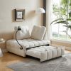 VELVET BEIGE MODERN SOFA BED – PULL-OUT WITH REMOVABLE BACKREST, USB PORT & SWIVEL PHONE STAND | LUXURY COMFORT