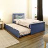 Blue Twin Trundle Bed, Heavy Duty Malibu Solid Wood Bed Frame with Twin Size Pull Out Toddler Trundle Bed for Kids