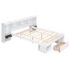 Charming Queen Size White Wood Platform Bed | Multi-Storage Headboard & Drawer | Stylish & Functional