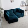 Chenille Two-Seater Sofa with 1 Footrest, 2 Seater L-Shaped Sectional with Ottoman,Loveseat with Ottoman for Small Living Space,Blue Chenille