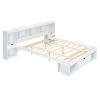 Charming Queen Size White Wood Platform Bed | Multi-Storage Headboard & Drawer | Stylish & Functional