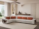 LUXURIOUS L-SHAPED MODULAR SECTIONAL SOFA WITH ARMRESTS & WOODEN FRAME - STYLISH CREAM BEIGE COMFORT