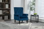 NAVY WOOD FRAME ACCENT CHAIR - MODERN LOUNGE SEATING WITH STURDY WOOD LEGS | COOLMORE ARMCHAIR FOR LIVING ROOM & BEDROOM