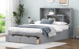 FULL SIZE GRAY PLATFORM BED w/ STORAGE HEADBOARD & 2 DRAWERS | MODERN SLEEP SOLUTION