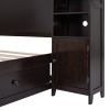 LUXURY FULL SIZE WOODEN BED W/ STORAGE SHELVES & CABINET - ESPRESSO FINISH | SPACE-SAVING DESIGN