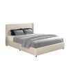 Luxurious Anna Queen Size Ivory Velvet Wingback Bed with Exclusive 4-Drawer Storage | Elegant Upholstered Platform Design