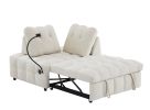 VELVET BEIGE MODERN SOFA BED – PULL-OUT WITH REMOVABLE BACKREST, USB PORT & SWIVEL PHONE STAND | LUXURY COMFORT