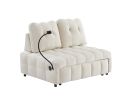 VELVET BEIGE MODERN SOFA BED – PULL-OUT WITH REMOVABLE BACKREST, USB PORT & SWIVEL PHONE STAND | LUXURY COMFORT