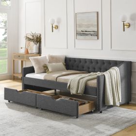 Twin Size Daybed with Drawers Upholstered Tufted Sofa Bed, with Button on Back and Copper Nail on Waved Shape Arms(81.5''x4''x30.5'')