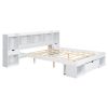 Charming Queen Size White Wood Platform Bed | Multi-Storage Headboard & Drawer | Stylish & Functional