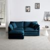 Chenille Two-Seater Sofa with 1 Footrest, 2 Seater L-Shaped Sectional with Ottoman,Loveseat with Ottoman for Small Living Space,Blue Chenille