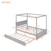 Wood Canopy Bed with Trundle Bed ,Full Size Canopy Platform bed With Support Slats .No Box Spring Needed, Brushed Gray