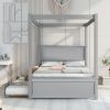 Wood Canopy Bed with Trundle Bed ,Full Size Canopy Platform bed With Support Slats .No Box Spring Needed, Brushed Gray