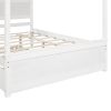 Elegant Full Size Wood Canopy Bed with Trundle | Sleek Brushed White Platform Bed, No Box Spring Required, Support Slats Included