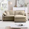 Two-Seater Sofa with One Footrest, L-Shaped 2-Seater Sofa with Ottoman for Small Living Spaces,Tan Corduroy