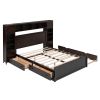 Elegant Queen Size Wooden Bed with All-in-One Cabinet, Shelf & Sockets | Twin XL Trundle | Rich Espresso Finish