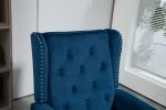 NAVY WOOD FRAME ACCENT CHAIR - MODERN LOUNGE SEATING WITH STURDY WOOD LEGS | COOLMORE ARMCHAIR FOR LIVING ROOM & BEDROOM