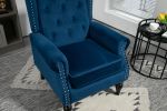 NAVY WOOD FRAME ACCENT CHAIR - MODERN LOUNGE SEATING WITH STURDY WOOD LEGS | COOLMORE ARMCHAIR FOR LIVING ROOM & BEDROOM