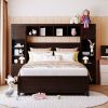 LUXURY FULL SIZE WOODEN BED W/ STORAGE SHELVES & CABINET - ESPRESSO FINISH | SPACE-SAVING DESIGN