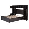 LUXURY FULL SIZE WOODEN BED W/ STORAGE SHELVES & CABINET - ESPRESSO FINISH | SPACE-SAVING DESIGN